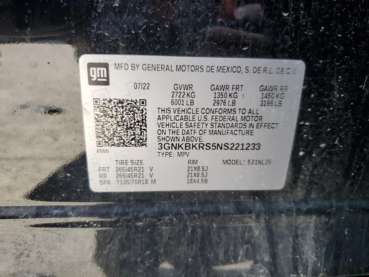 3GNKBKRS5NS221233 2022 Chevrolet Blazer Rs