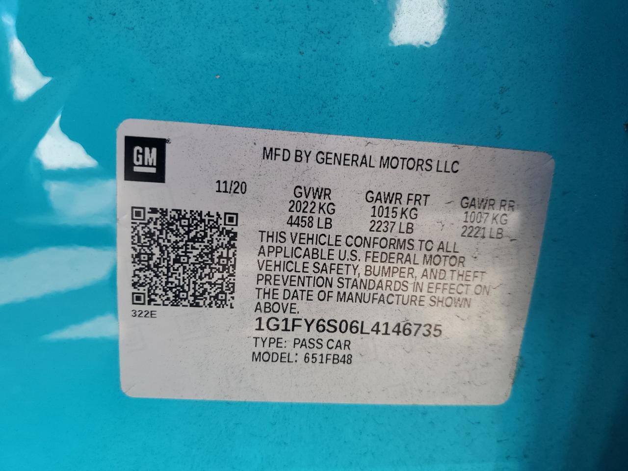 1G1FY6S06L4146735 2020 Chevrolet Bolt Ev Lt