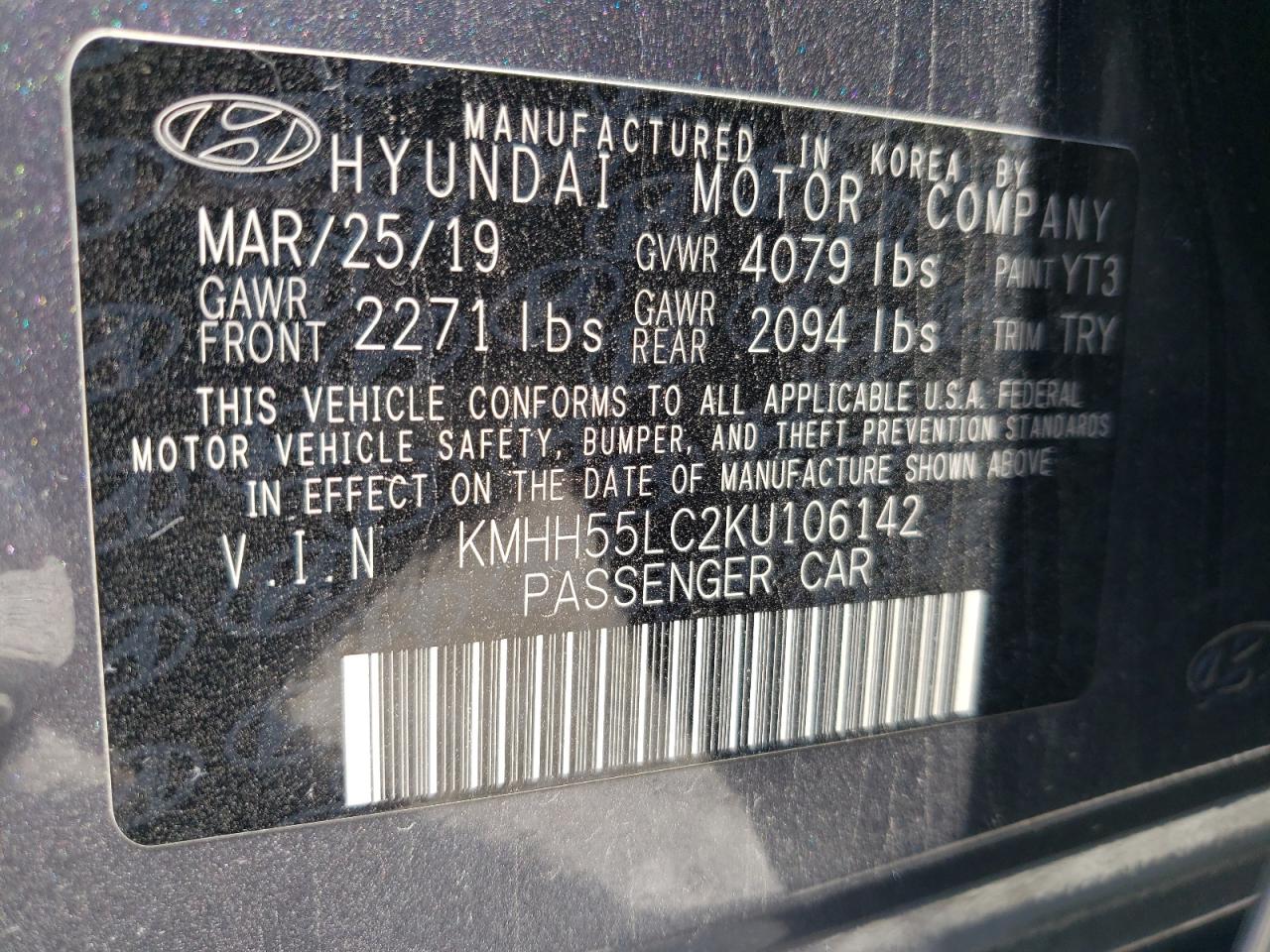 KMHH55LC2KU106142 2019 Hyundai Elantra Gt N Line