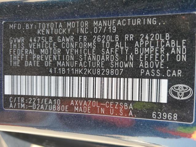 VIN 4T1B11HK2KU829807 2019 Toyota Camry, L no.13