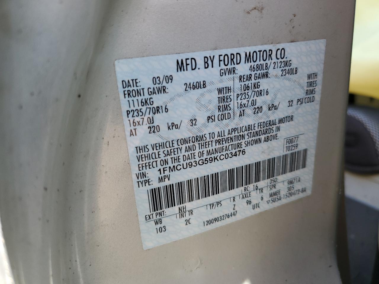 1FMCU93G59KC03476 2009 Ford Escape Xlt