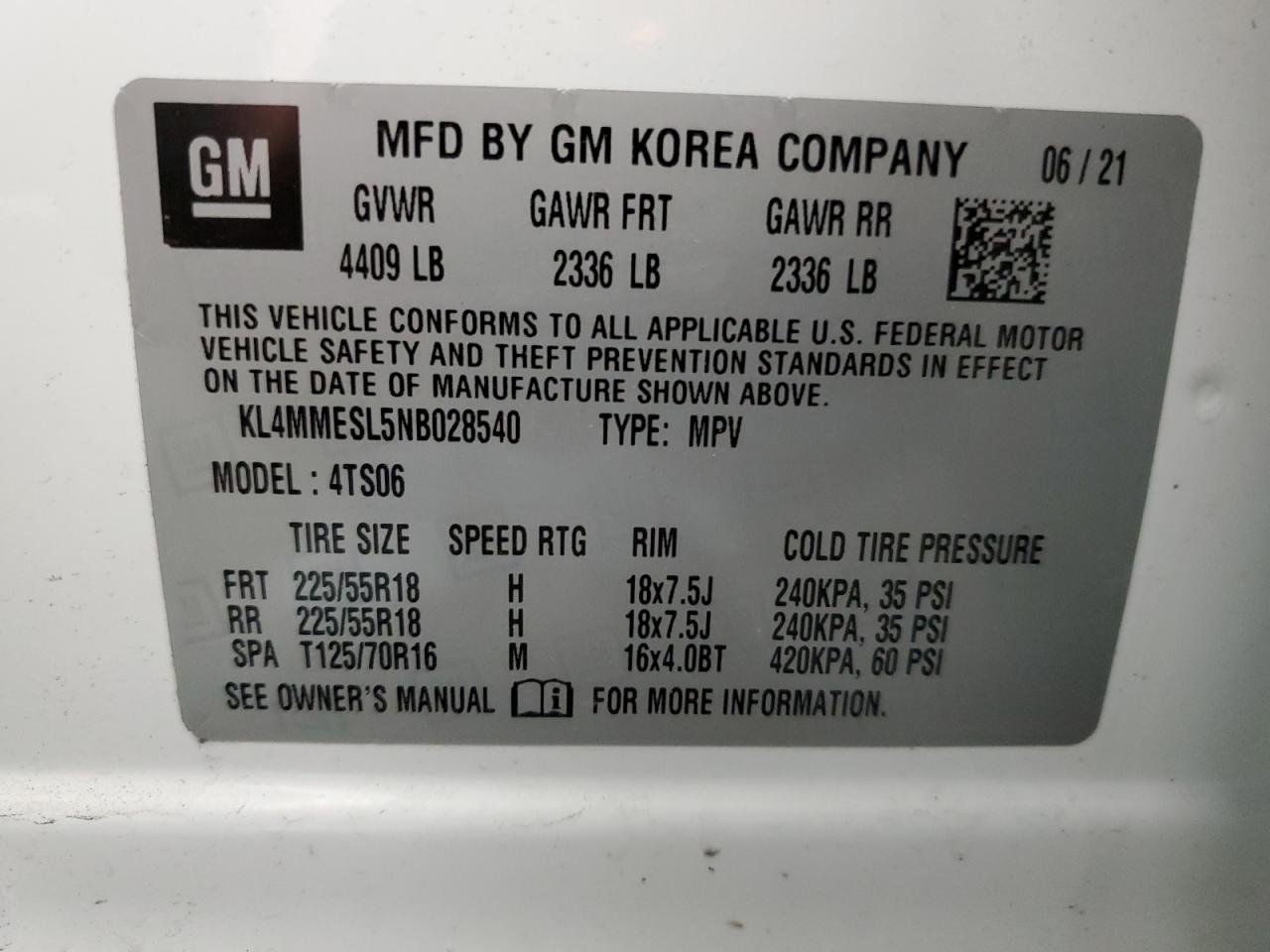 KL4MMESL5NB028540 2022 Buick Encore Gx Select