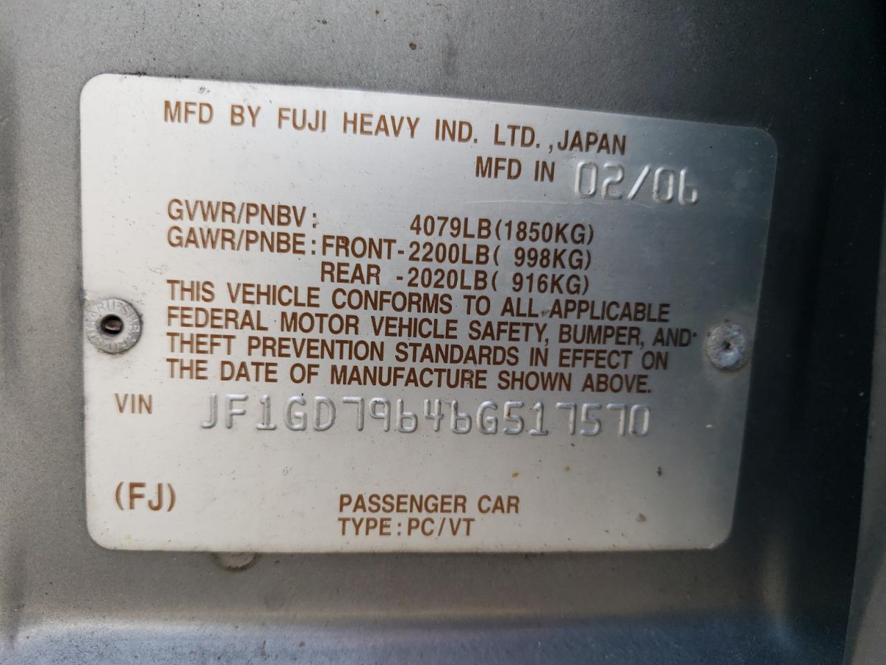 JF1GD79646G517570 2006 Subaru Impreza Wrx