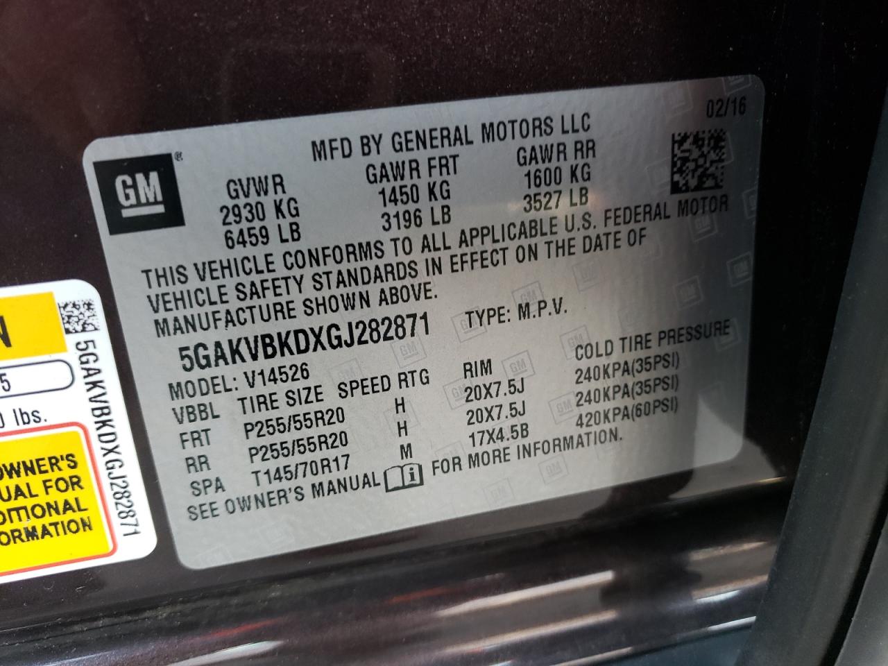 5GAKVBKDXGJ282871 2016 Buick Enclave