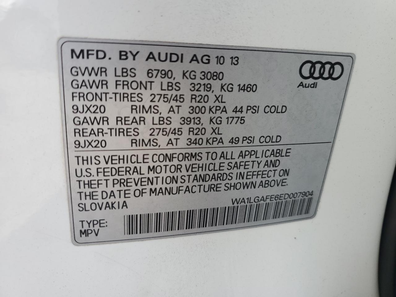 WA1LGAFE6ED007904 2014 Audi Q7 Premium Plus