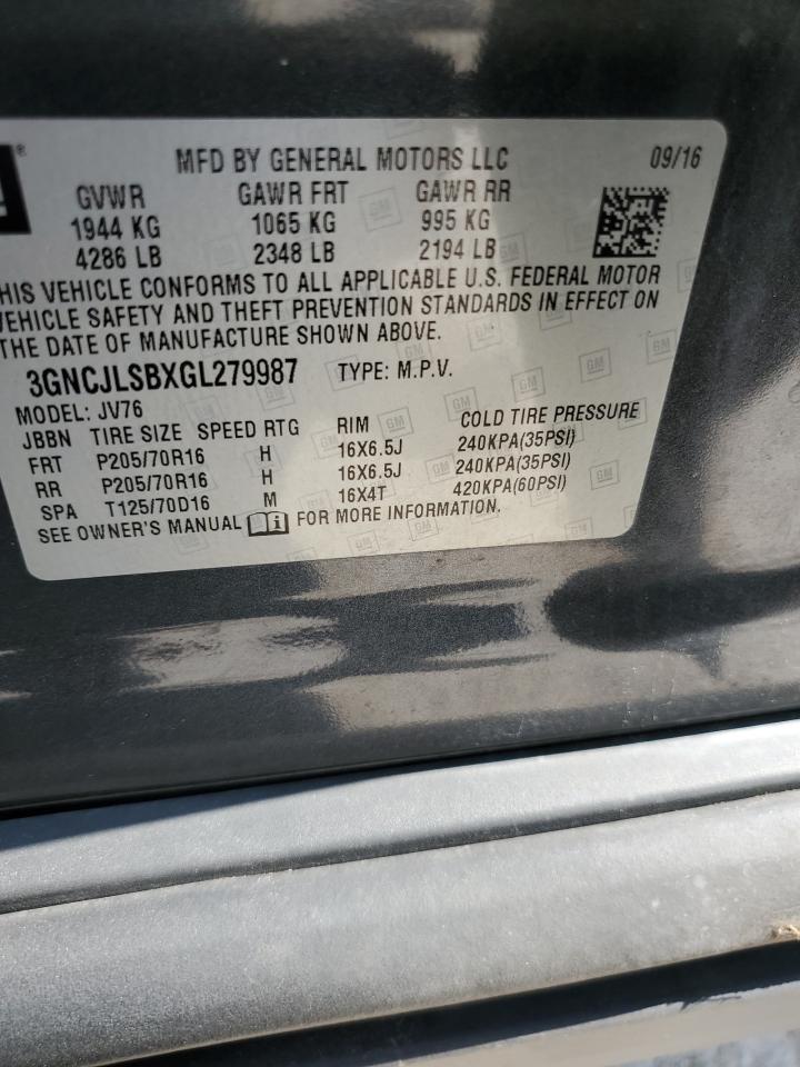 3GNCJLSBXGL279987 2016 Chevrolet Trax 1Lt