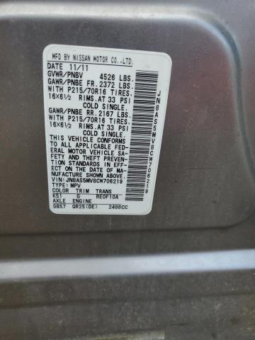 2012 Nissan Rogue S VIN: JN8AS5MV8CW706219 Lot: 58632674