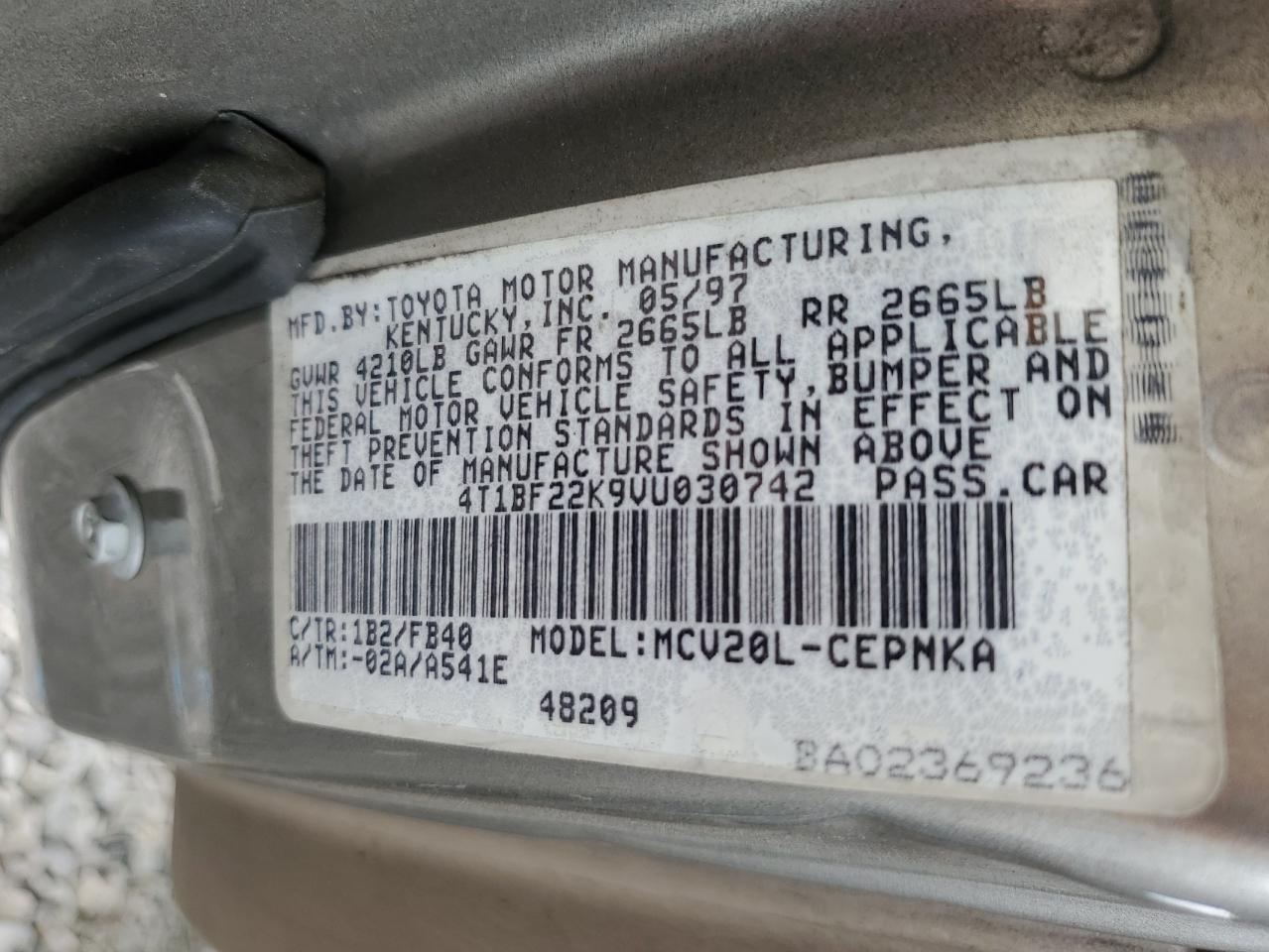 4T1BF22K9VU030742 1997 Toyota Camry Ce