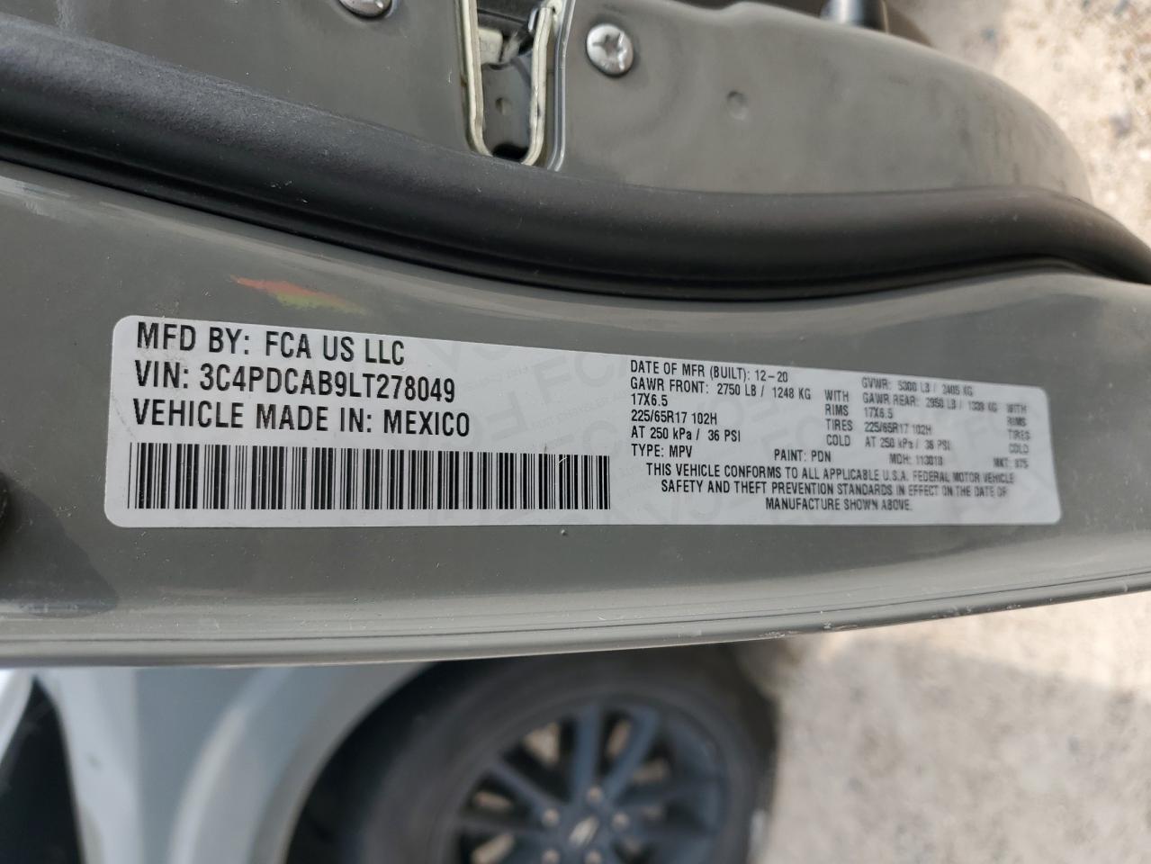 3C4PDCAB9LT278049 2020 Dodge Journey Se