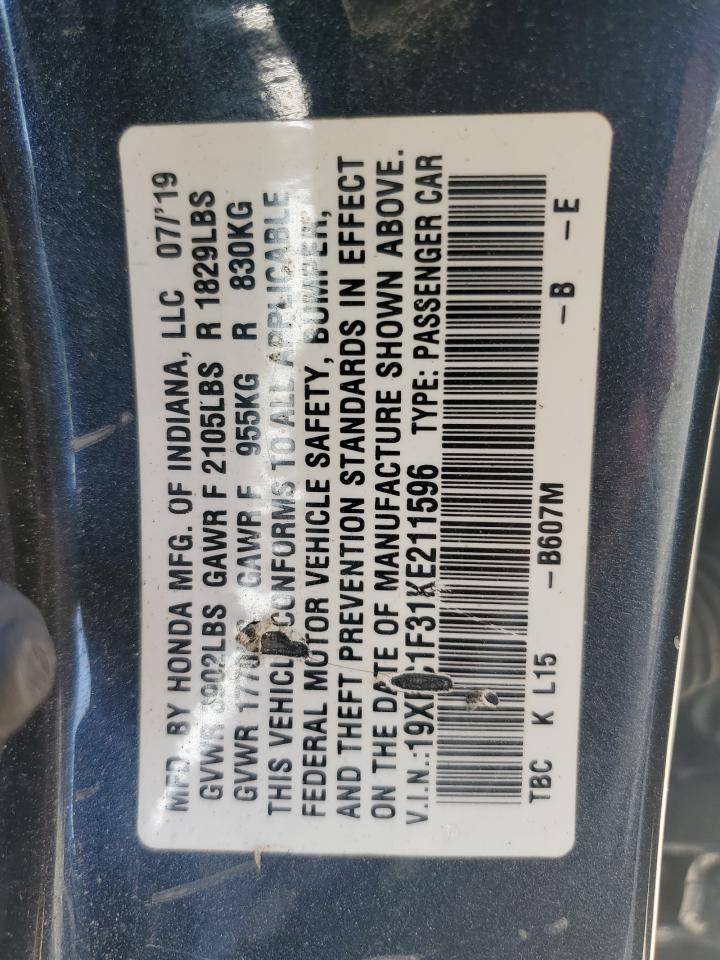 19XFC1F31KE211596 2019 Honda Civic Ex