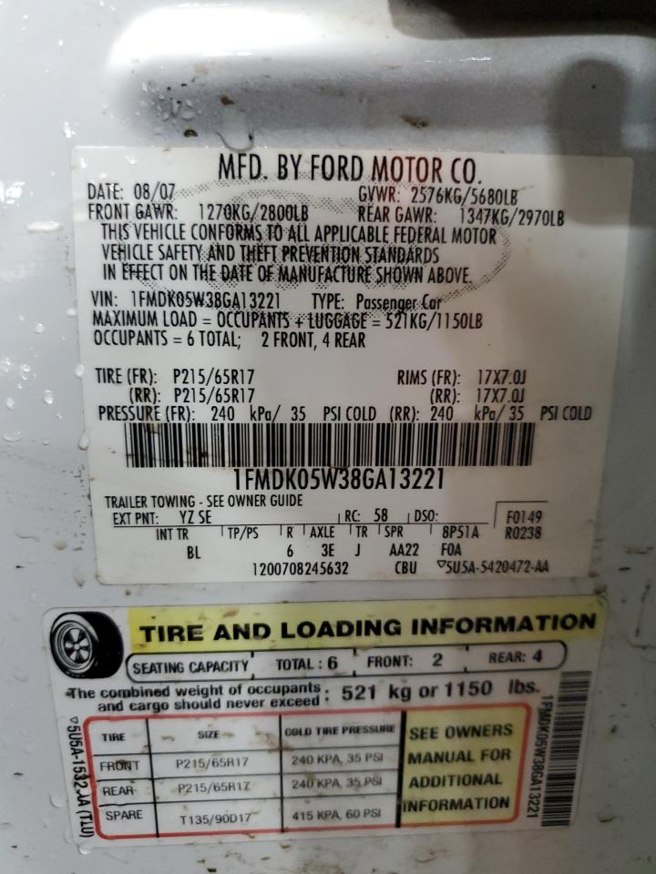 1FMDK05W38GA13221 2008 Ford Taurus X Sel