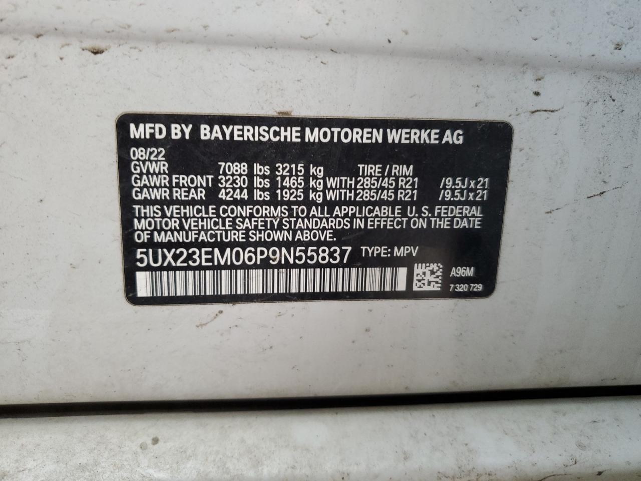 5UX23EM06P9N55837 2023 BMW X7 xDrive40I