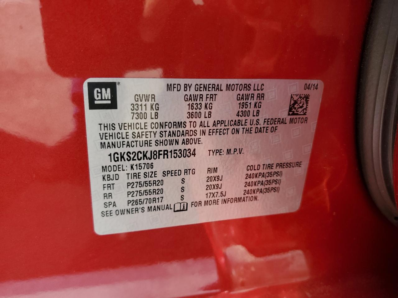 1GKS2CKJ8FR153034 2015 GMC Yukon Denali