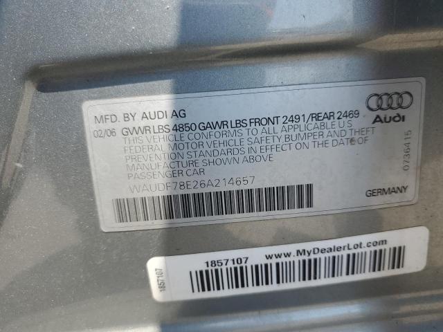 2006 Audi A4 2.0T Quattro VIN: WAUDF78E26A214657 Lot: 58018064