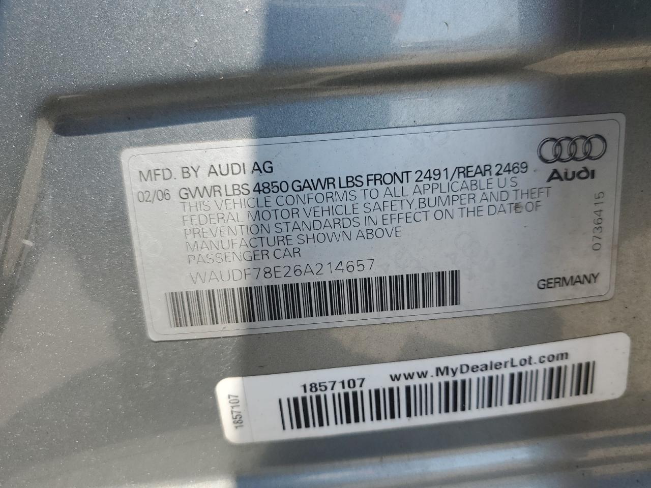 WAUDF78E26A214657 2006 Audi A4 2.0T Quattro