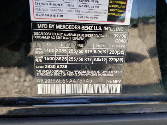 2009 Mercedes-Benz Ml 350 VIN: 4JGBB86E69A476745 Lot: 56716064
