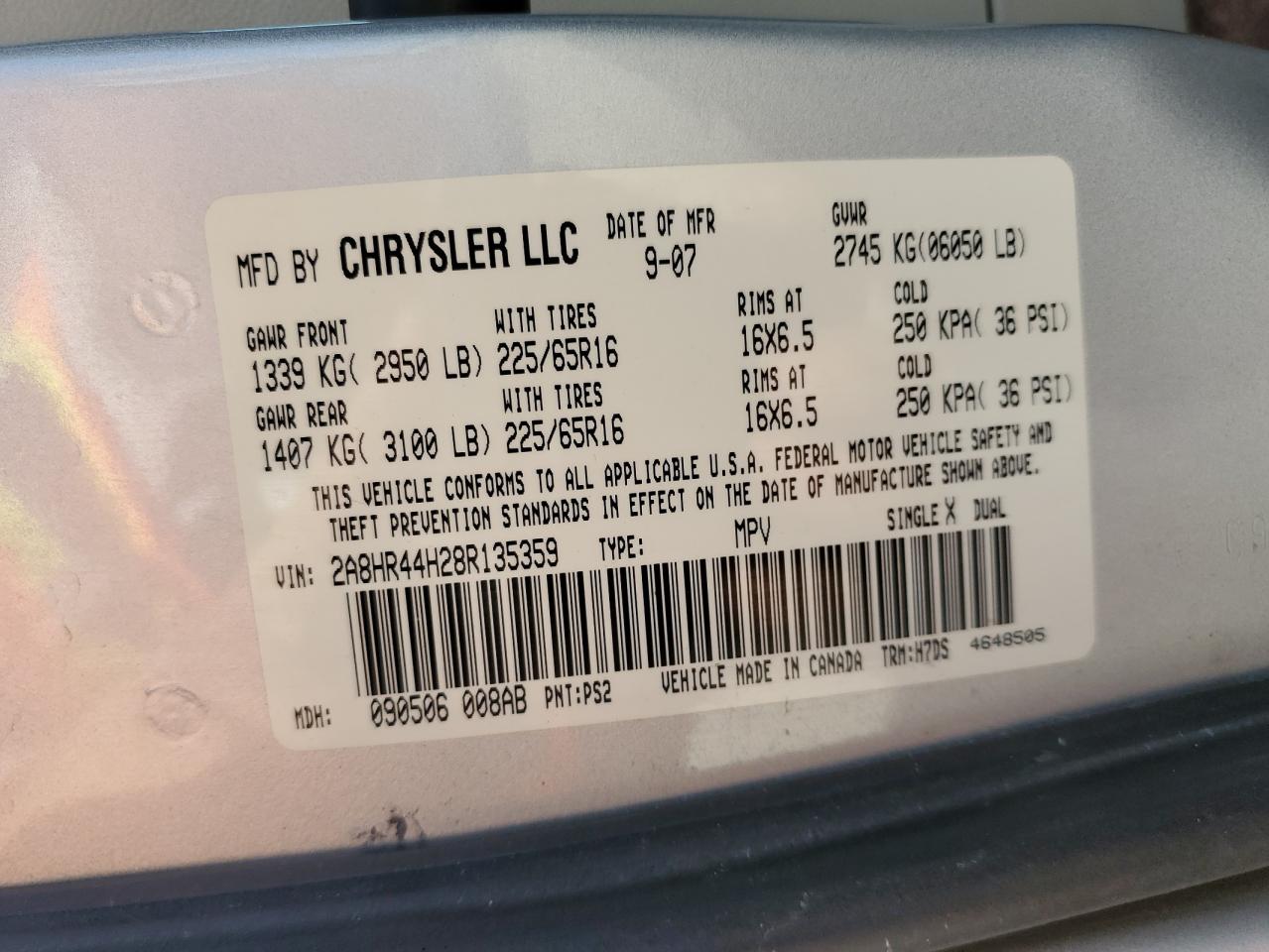 2A8HR44H28R135359 2008 Chrysler Town & Country Lx