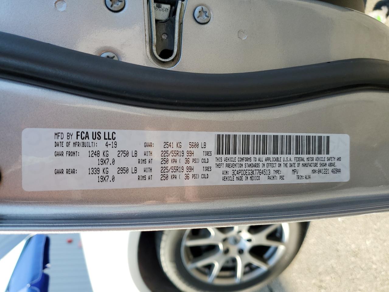 3C4PDDEG3KT764513 2019 Dodge Journey Gt