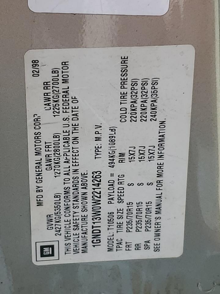 1GNDT13W0W2214263 1998 Chevrolet Blazer