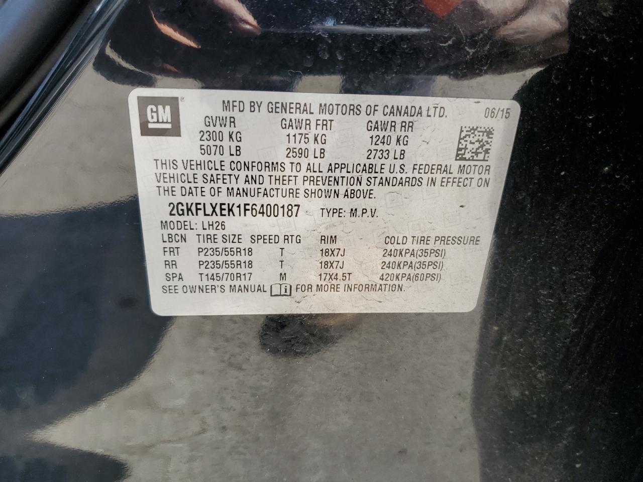 2GKFLXEK1F6400187 2015 GMC Terrain Slt