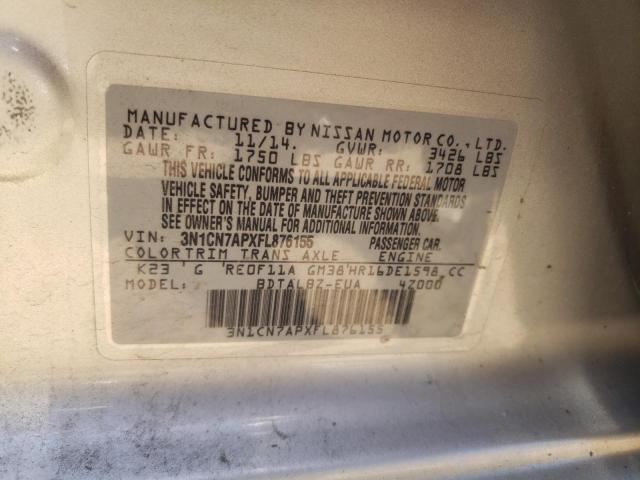 2015 Nissan Versa S VIN: 3N1CN7APXFL876155 Lot: 57472784