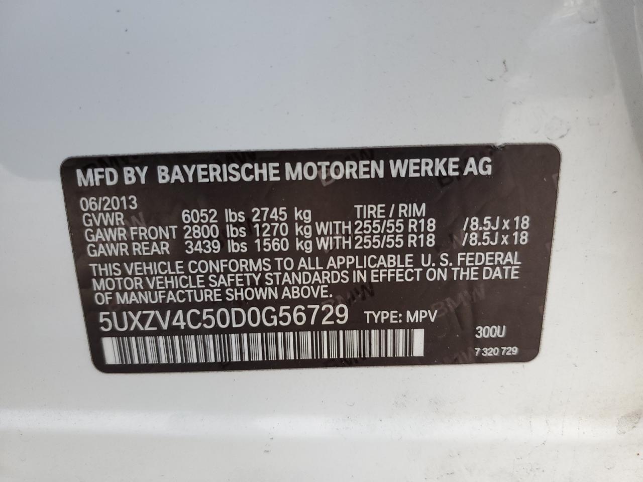 5UXZV4C50D0G56729 2013 BMW X5 xDrive35I