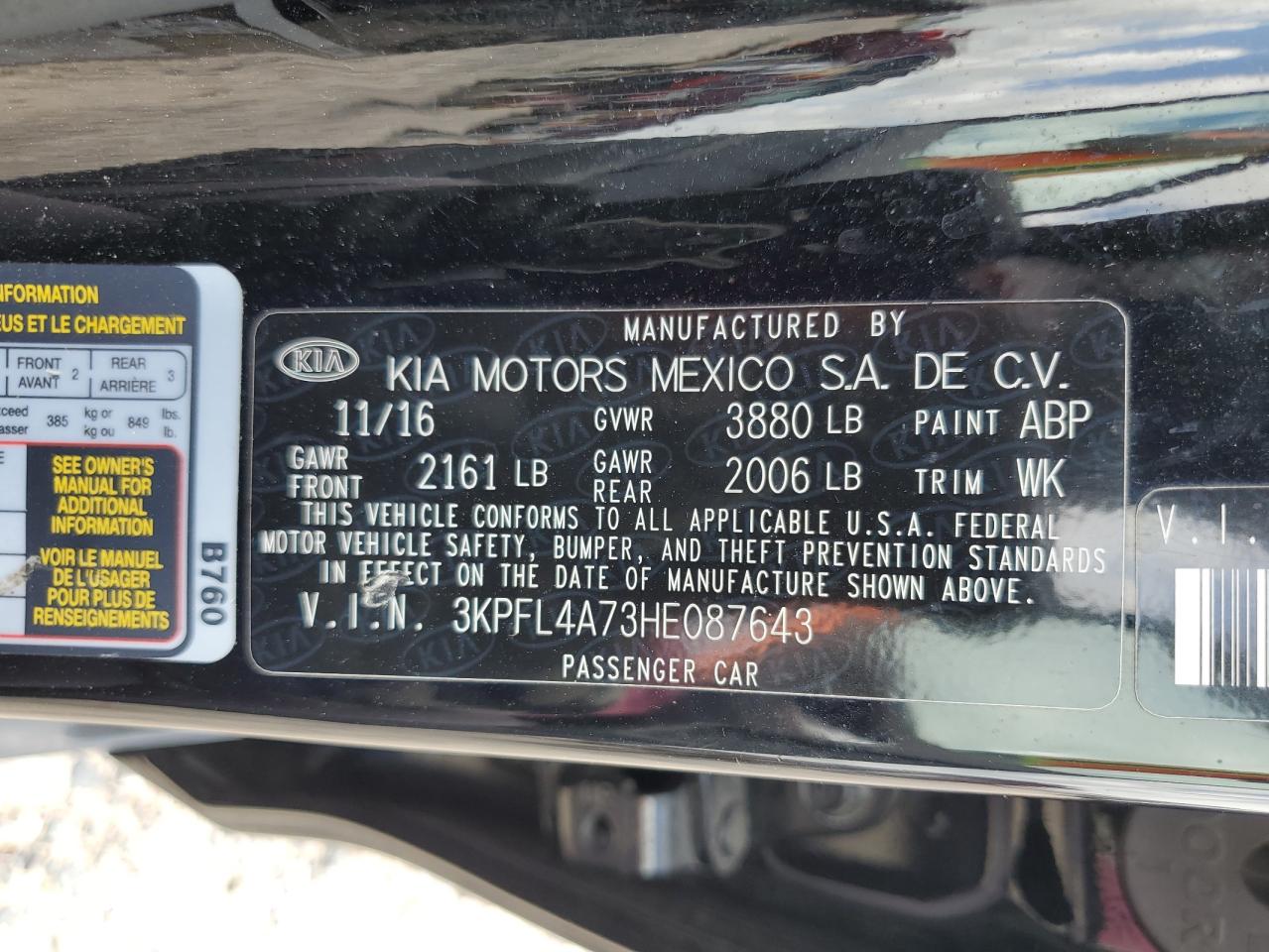 3KPFL4A73HE087643 2017 Kia Forte Lx