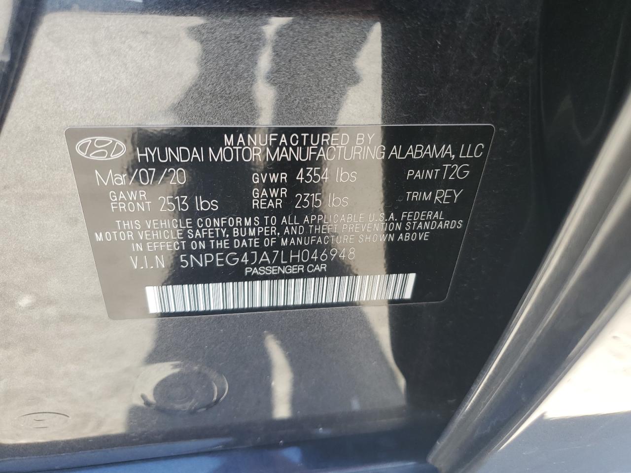5NPEG4JA7LH046948 2020 Hyundai Sonata Se