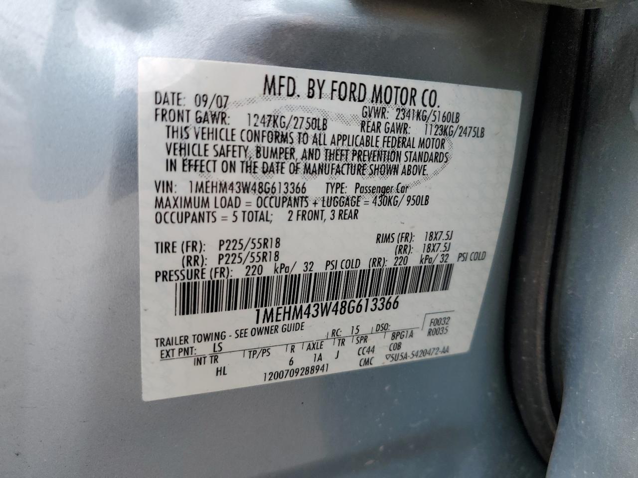 1MEHM43W48G613366 2008 Mercury Sable Premier