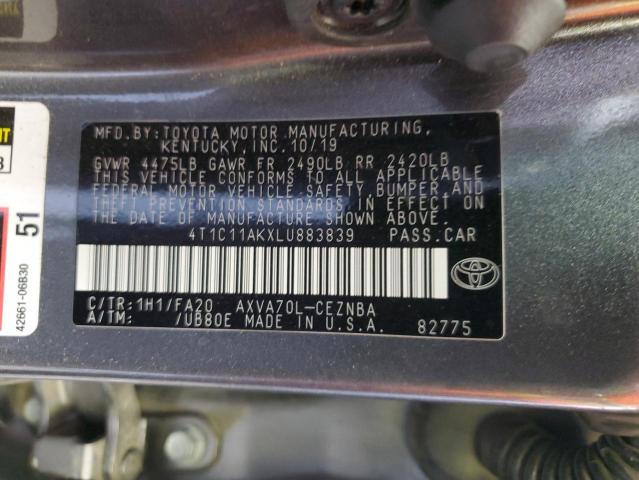 VIN 4T1C11AKXLU883839 2020 Toyota Camry, LE no.12