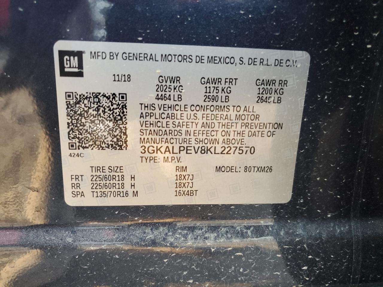 3GKALPEV8KL227570 2019 GMC Terrain Slt