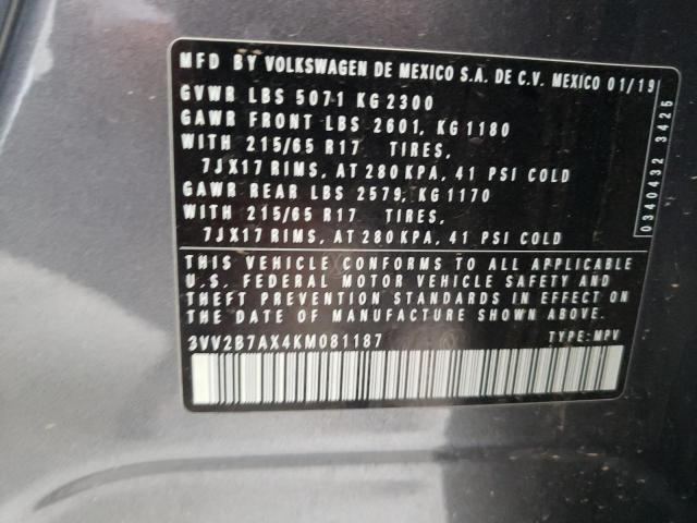 2019 VOLKSWAGEN TIGUAN SE - 3VV2B7AX4KM081187
