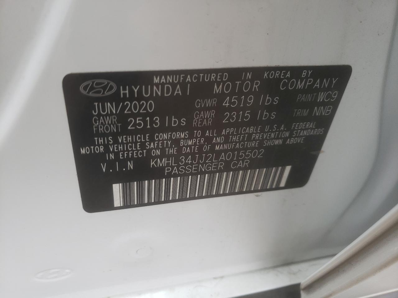 KMHL34JJ2LA015502 2020 Hyundai Sonata Hybrid