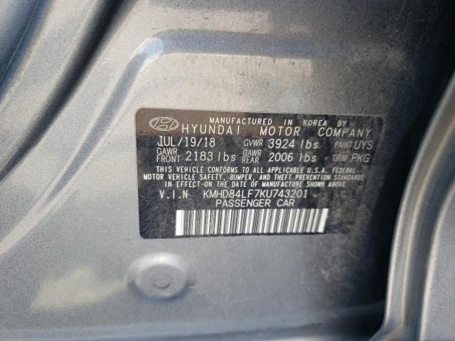 2019 Hyundai Elantra Sel VIN: KMHD84LF7KU743201 Lot: 58750434