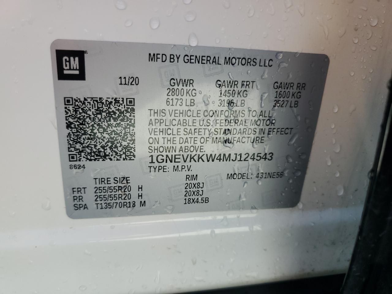 1GNEVKKW4MJ124543 2021 Chevrolet Traverse Premier