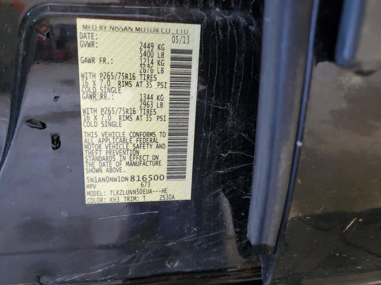 5N1AN0NW1DN816500 2013 Nissan Xterra X