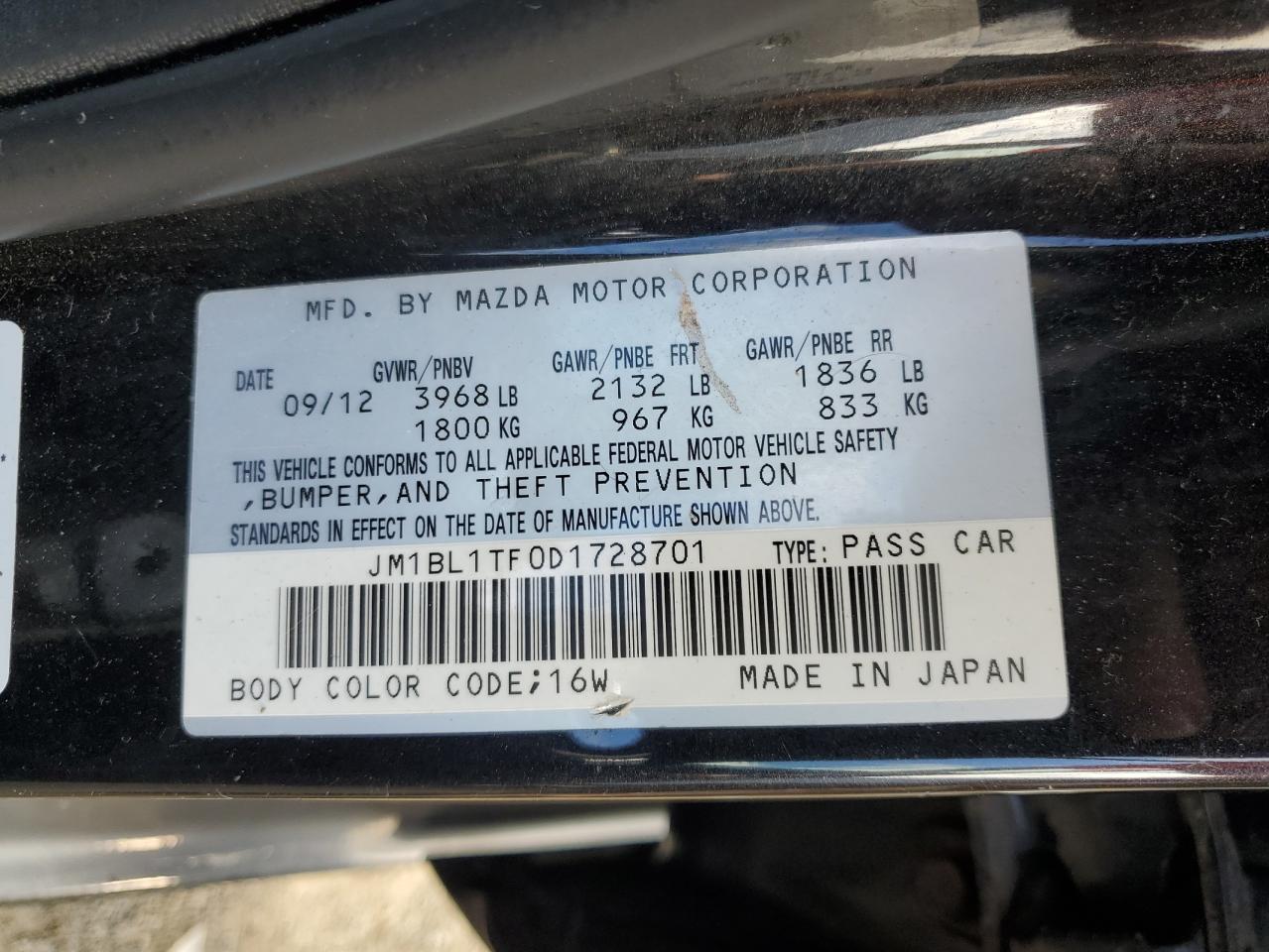 JM1BL1TF0D1728701 2013 Mazda 3 I