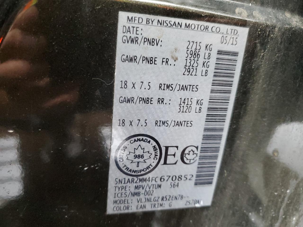 5N1AR2MM4FC670852 2015 Nissan Pathfinder S