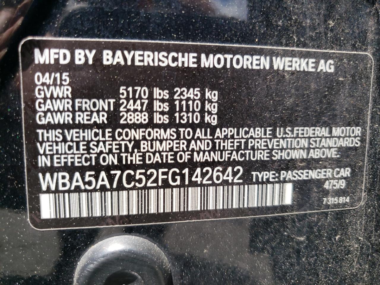 WBA5A7C52FG142642 2015 BMW 528 Xi