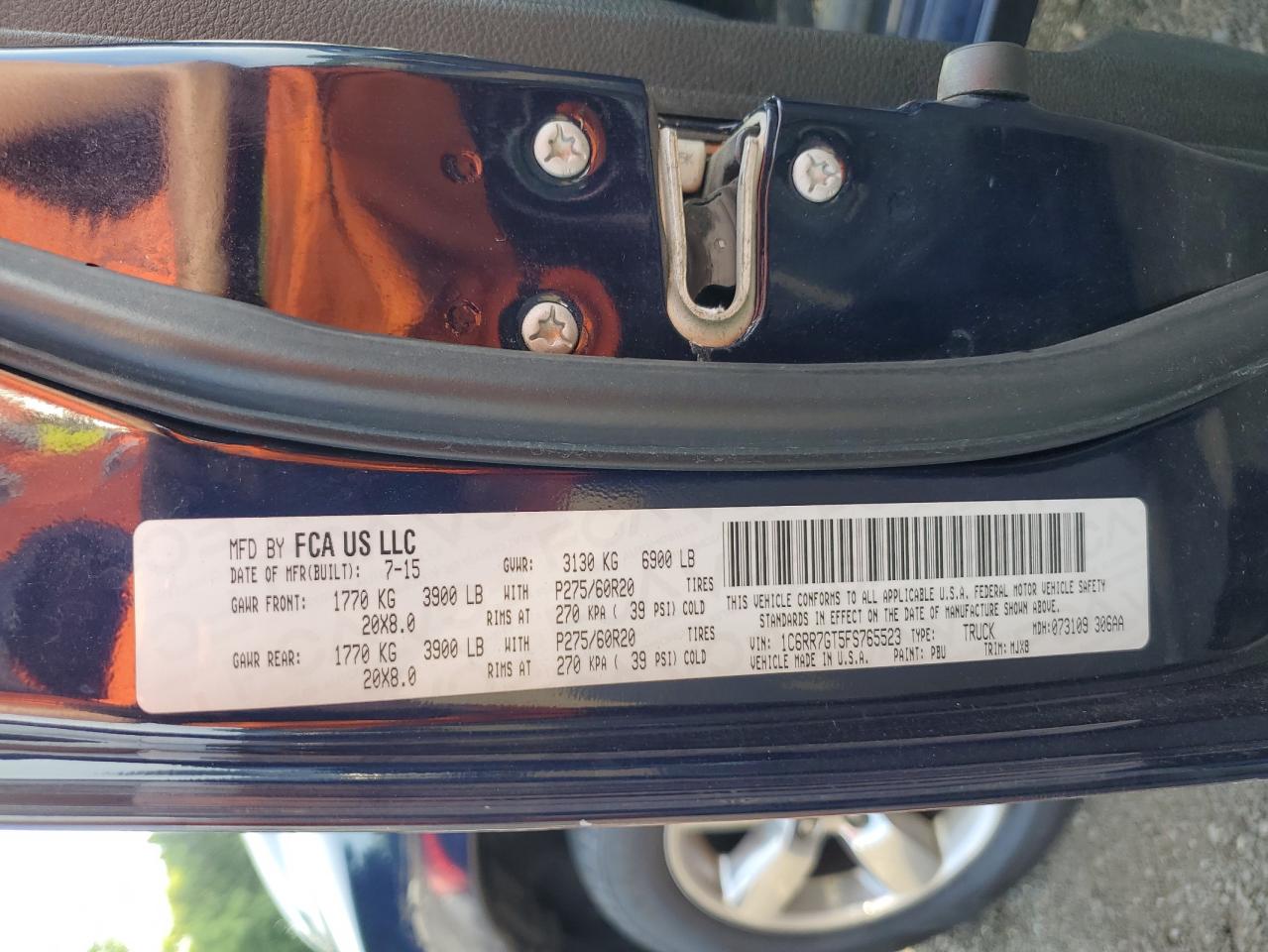 1C6RR7GT5FS765523 2015 Ram 1500 Slt