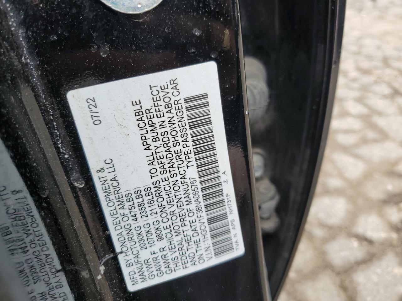 1HGCV1F38NA065767 2022 Honda Accord Sport