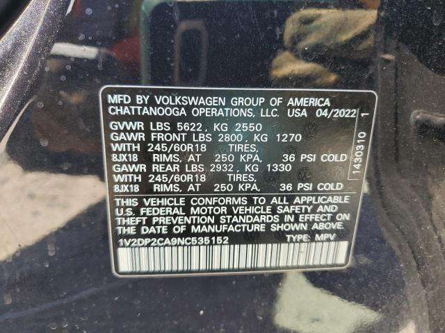 2022 Volkswagen Atlas Se VIN: 1V2DP2CA9NC535152 Lot: 60446974