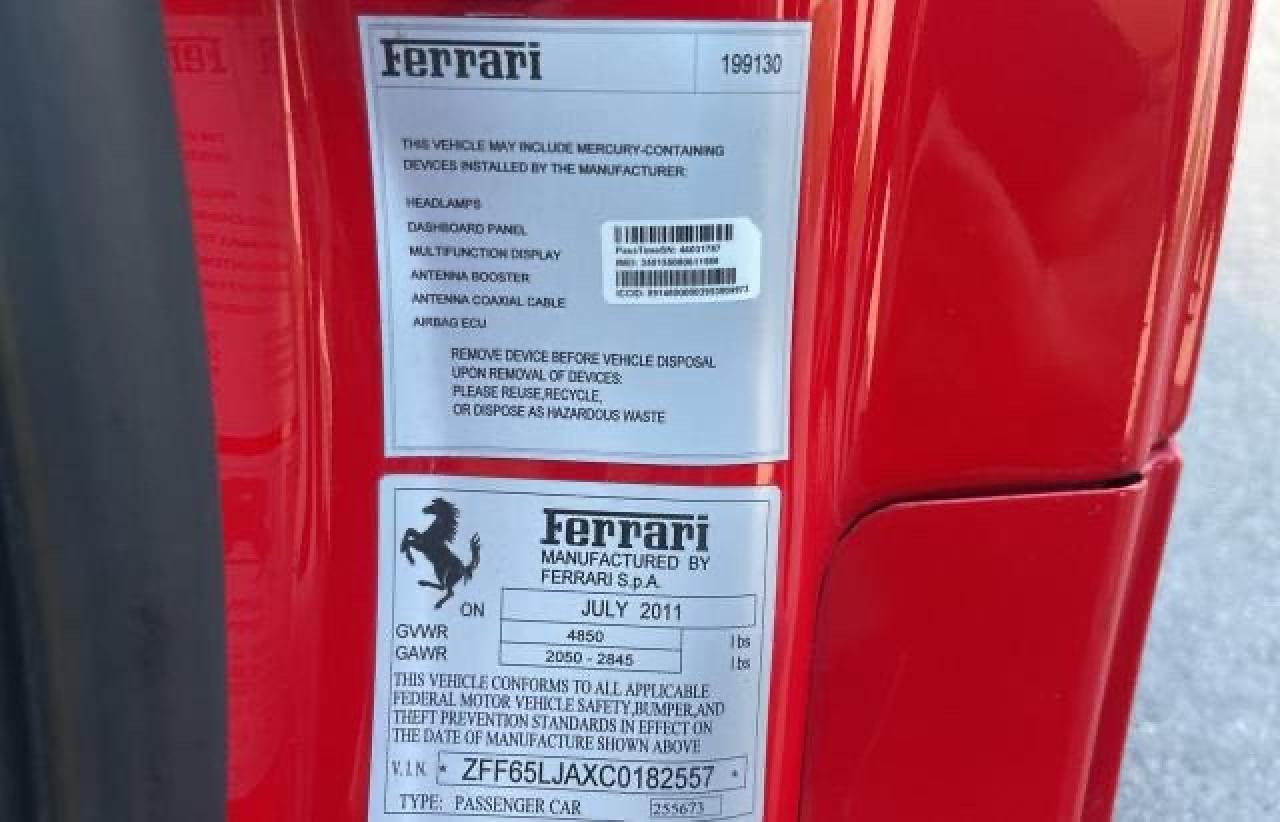 2012 Ferrari California vin: ZFF65LJAXC0182557