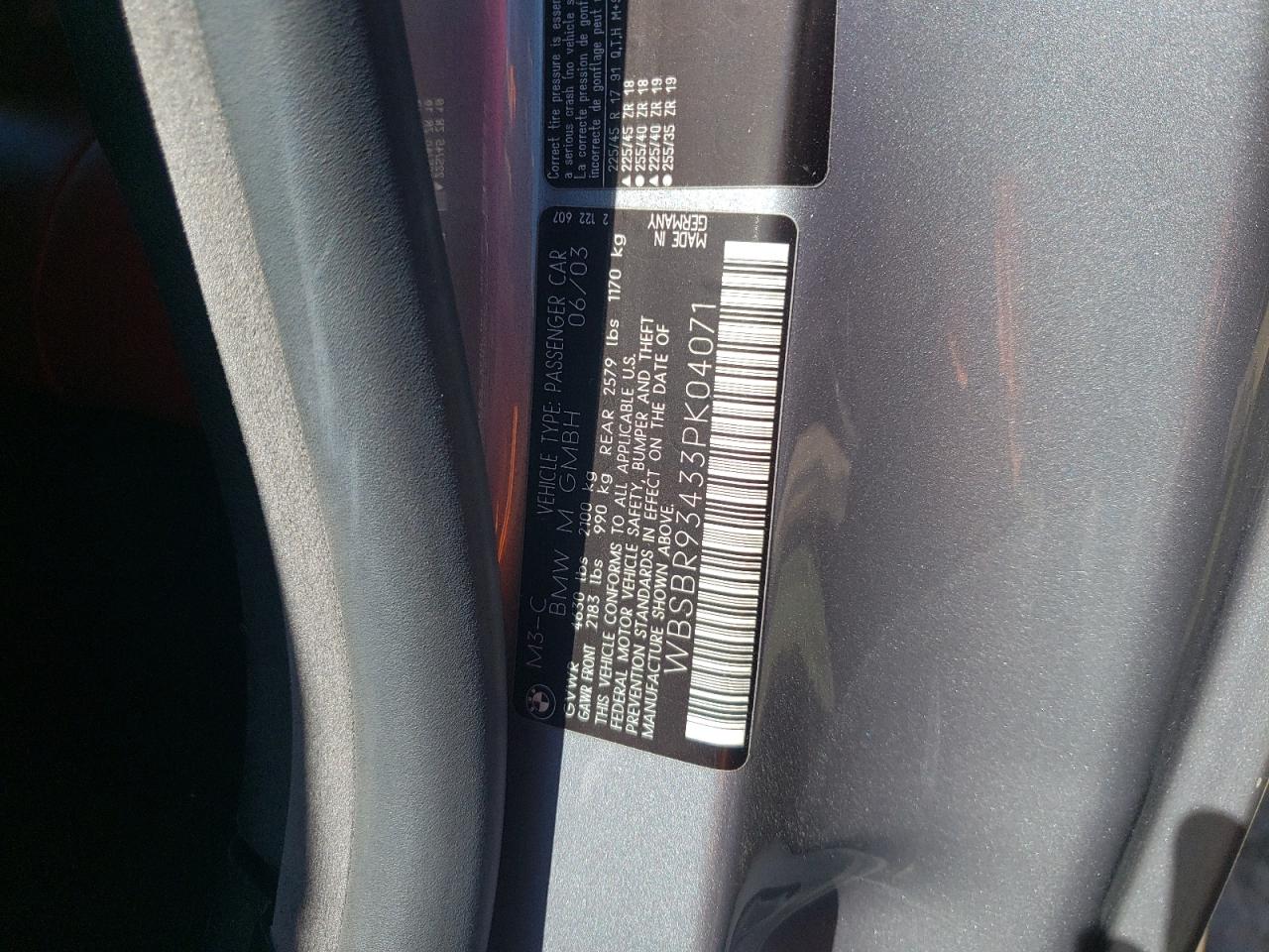 WBSBR93433PK04071 2003 BMW M3