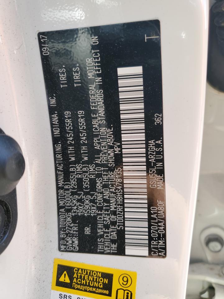 5TDDZRFH8HS478135 2017 Toyota Highlander Limited