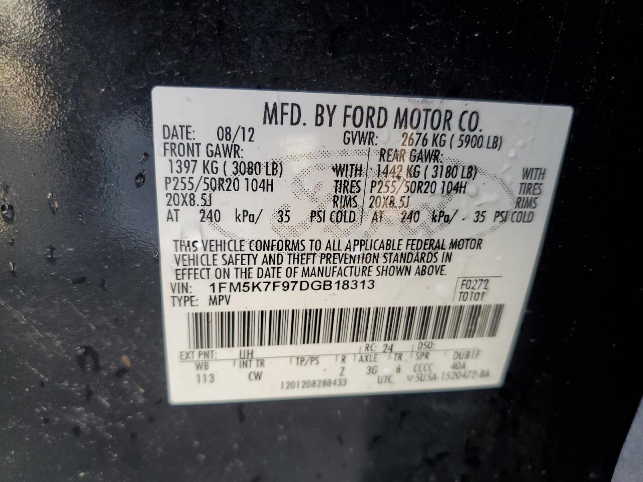 1FM5K7F97DGB18313 2013 Ford Explorer Limited