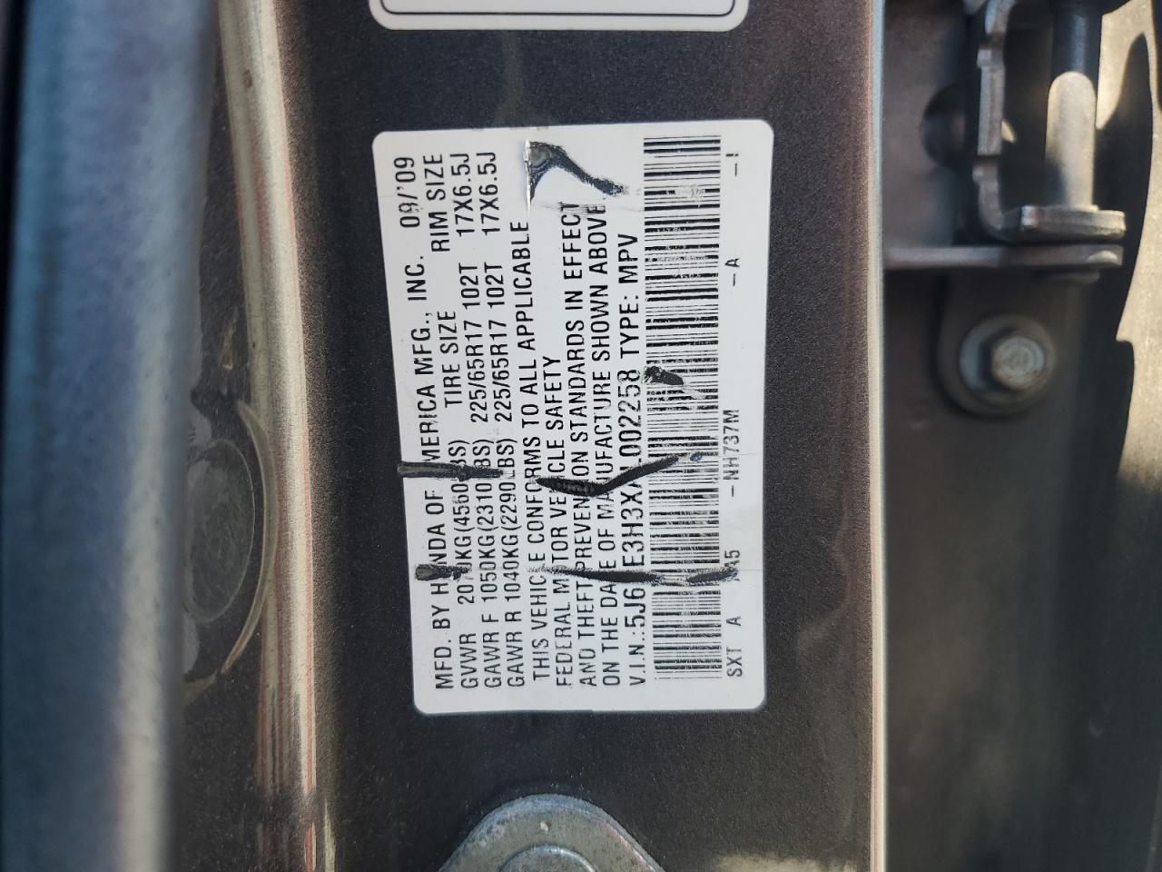 5J6RE3H3XAL002258 2010 Honda Cr-V Lx