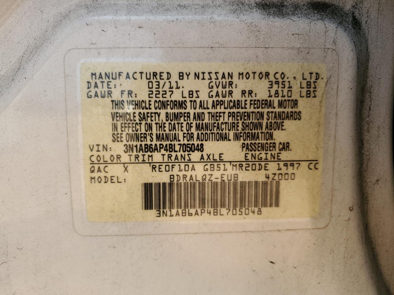 3N1AB6AP4BL705048 2011 Nissan Sentra 2.0