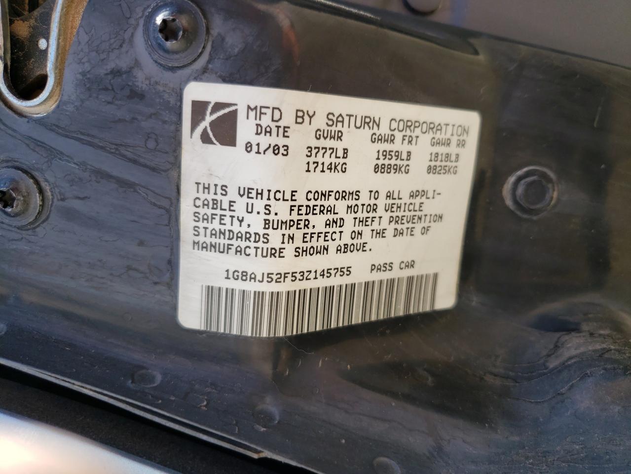 1G8AJ52F53Z145755 2003 Saturn Ion Level 2