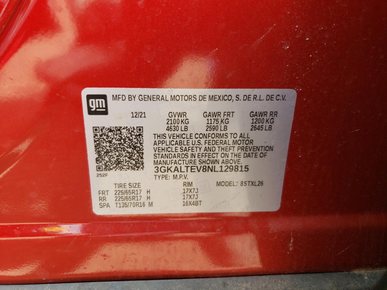 3GKALTEV8NL129815 2022 GMC Terrain Sle